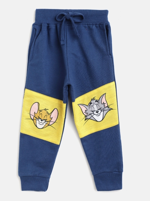 

Eteenz Boys Navy Blue & Yellow Tom & Jerry Printed Pure Cotton Joggers