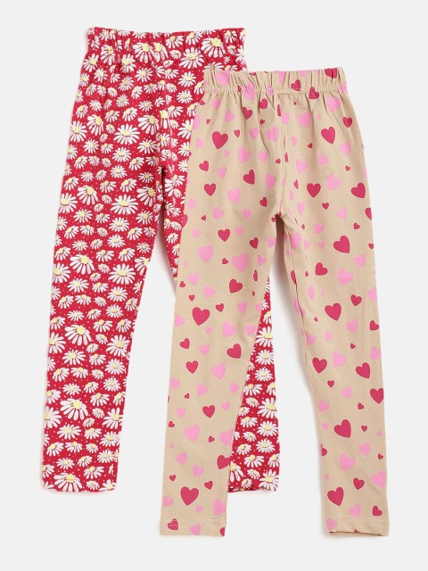 

Eteenz Girls Pack of 2 Printed Cotton Ankle Length Leggings, Red