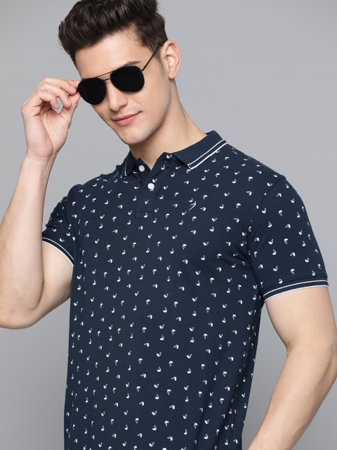 

Indian Terrain Men Navy Blue & White Printed Polo Collar T-shirt