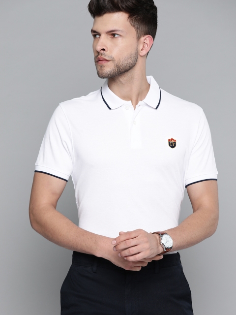 

Indian Terrain Men White Polo Collar Applique T-shirt