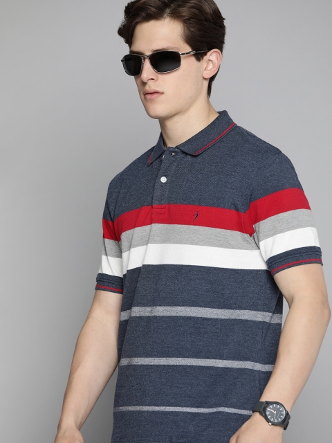 

Indian Terrain Men Blue & Red Striped Polo Collar T-shirt