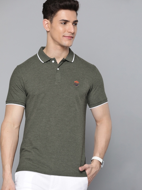 

Indian Terrain Men Olive Green Brand Logo Polo Collar T-shirt