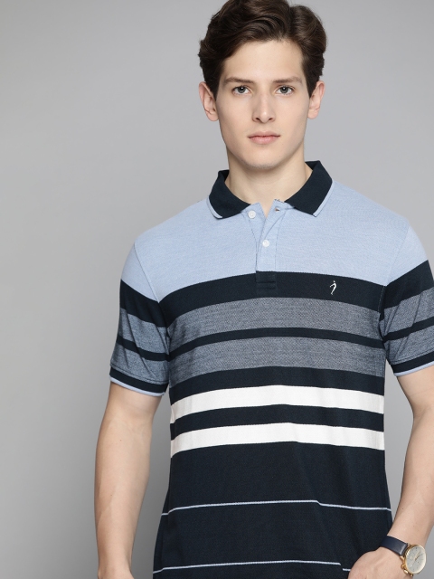 

Indian Terrain Men Navy Blue & Off White Striped Polo Collar T-shirt