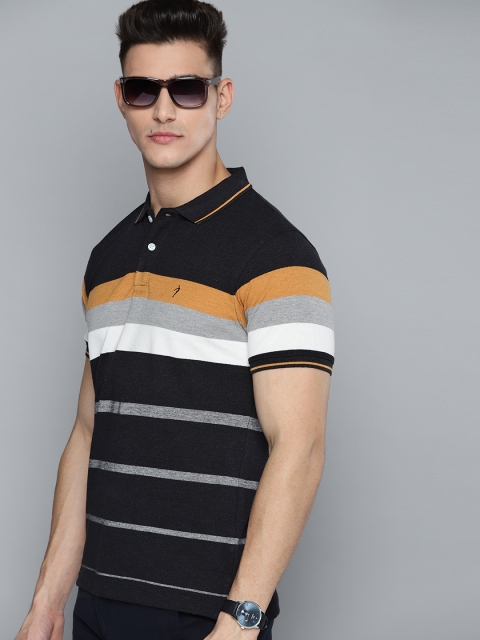 

Indian Terrain Men Black & Grey Striped Polo Collar T-shirt