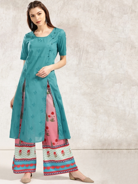 

Anouk Sea Green Embroidered Straight Kurta