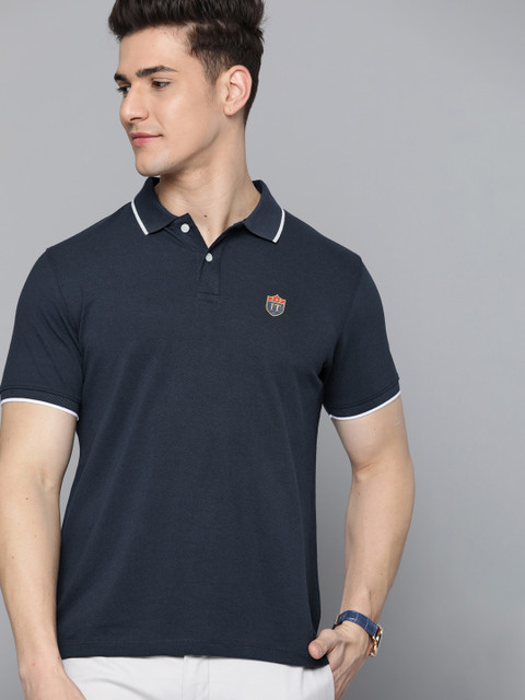 

Indian Terrain Men Navy Blue Polo Collar Applique T-shirt