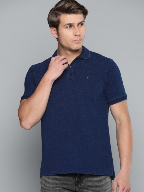 

Indian Terrain Men Navy Blue Solid Polo Collar Pure Cotton T-shirt