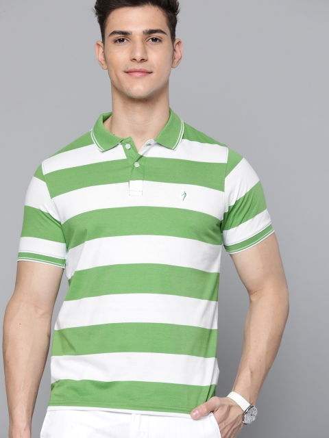 

Indian Terrain Men Green & White Striped Polo Collar T-shirt
