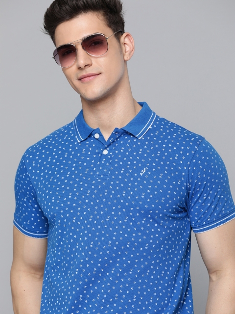 

Indian Terrain Men Blue & White Printed Polo Collar T-shirt