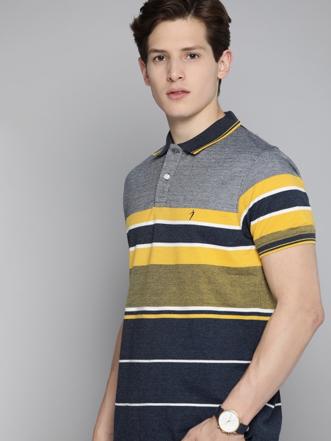

Indian Terrain Men Navy Blue & Yellow Striped Polo Collar T-shirt