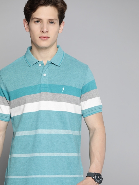 

Indian Terrain Men Blue & Off White Striped Polo Collar T-shirt
