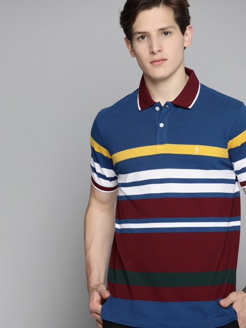 

Indian Terrain Men Blue & Maroon Striped Polo Collar T-shirt
