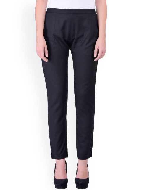 

Laabha Women Black Solid Smart Fit Flat-Front Trousers