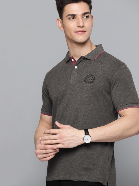 Indian Terrain Men Charcoal Brand Logo Polo Collar T-shirt