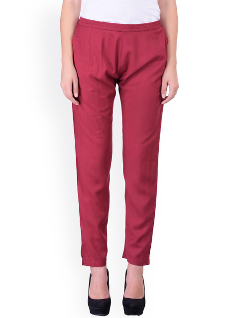 

Laabha Women Maroon Solid Smart Fit Flat-Front Trousers