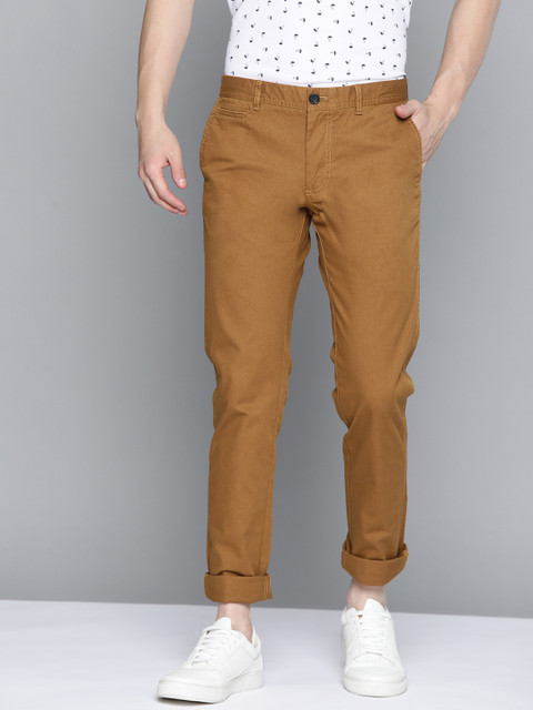 

Indian Terrain Men Mustard Brown Brooklyn Slim Fit Trousers
