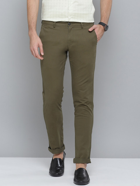 

Indian Terrain Men Olive Green Solid Slim Fit Chino Trousers