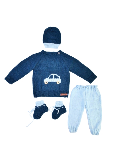 

The Original Knit Unisex Kids Blue & Sky Blue Self Designed Sweater Set