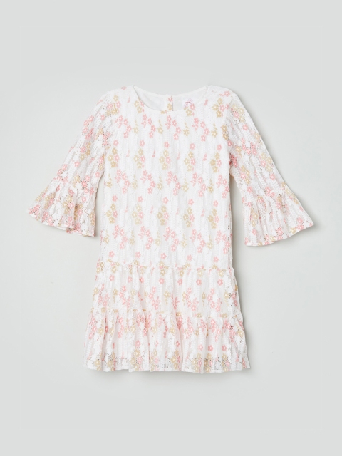 

max White & Pink Floral Printed Georgette A-Line Dress
