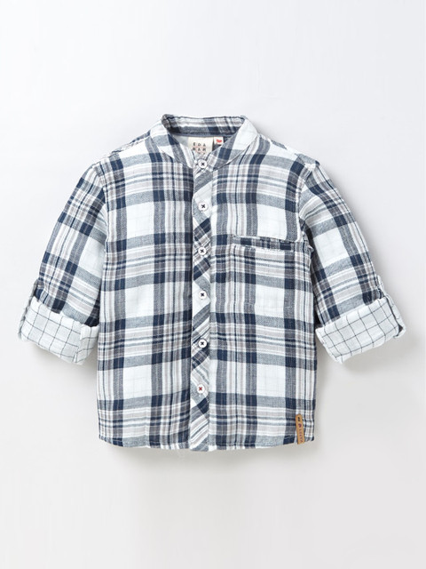 

Ed-a-Mamma Boys Navy Blue Premium Tartan Checks Opaque Checked Cotton Casual Shirt