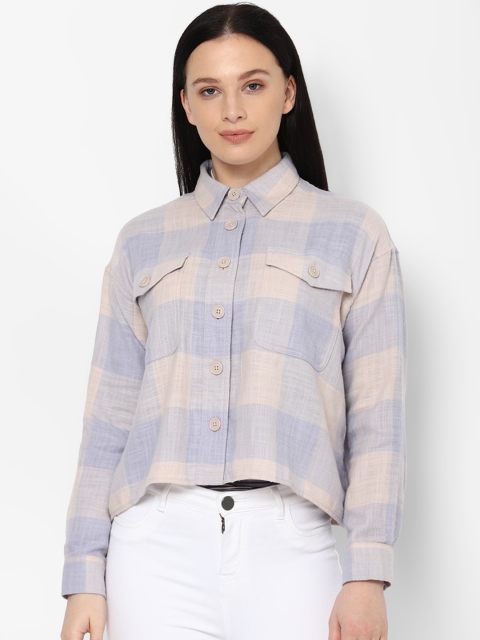 

AMERICAN EAGLE OUTFITTERS Women Purple & Beige Checked Casual Shirt