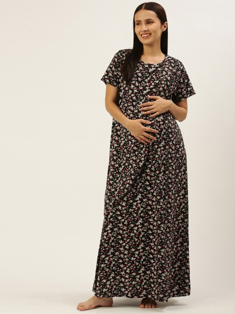 

Nejo Maternity Black Printed Pure Cotton Maxi Nightdress