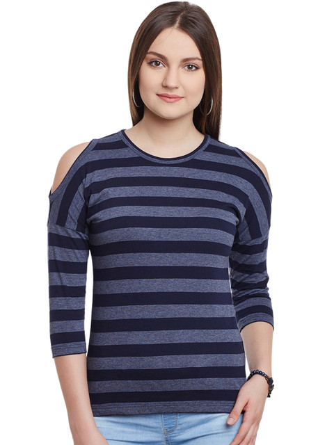 

Hypernation Women Blue Striped Regular Top