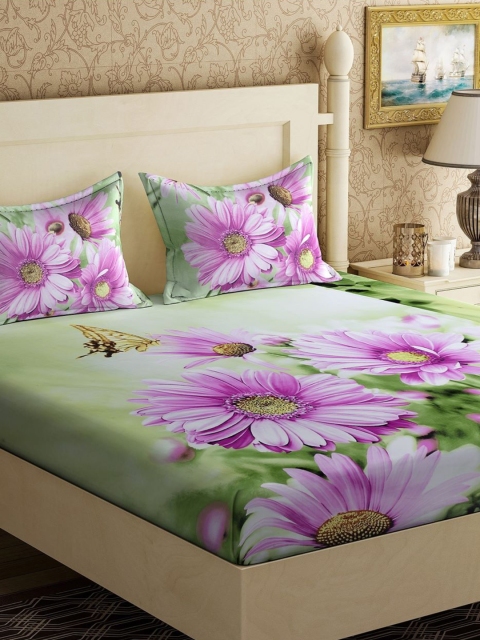 

Varde Green & Pink Floral 140 TC King Bedsheet with 2 Pillow Covers