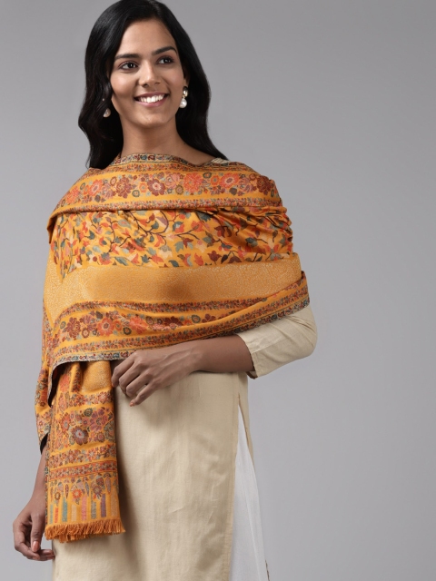

Cayman Women Mustard Yellow Printed Woolen Shawl