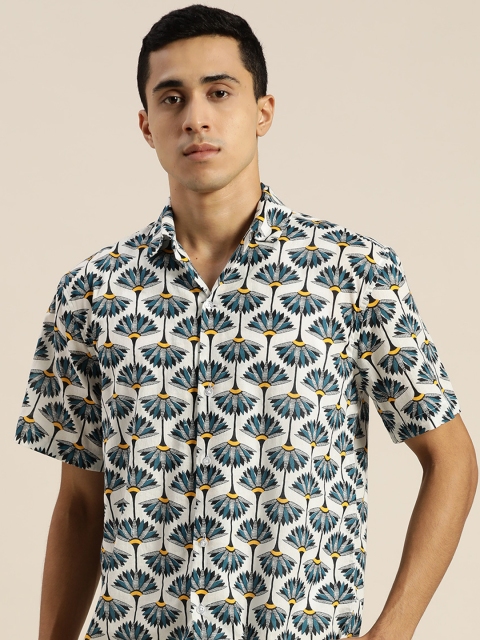 

Hancock Men White Relaxed Floral Opaque Printed Casual Shirt
