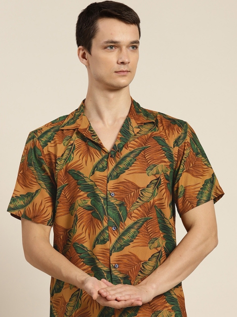 

Hancock Men Mustard Yellow & Green Relaxed Fit Tropical Printed Casual Resort Shirt