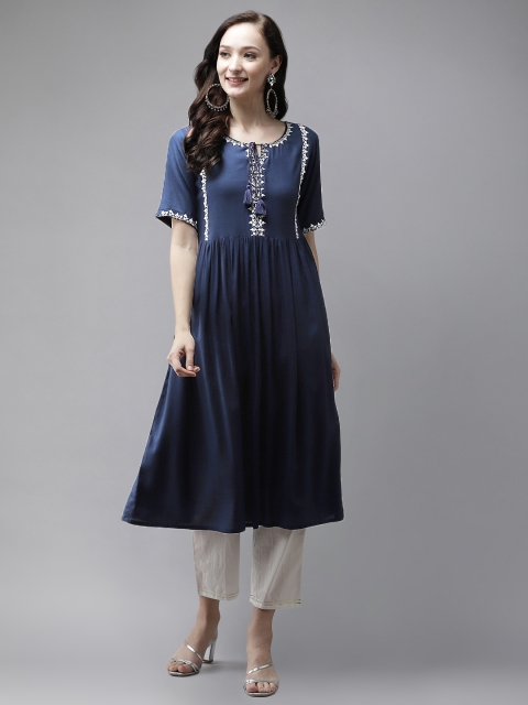 

Yufta Women Navy Blue Kurta