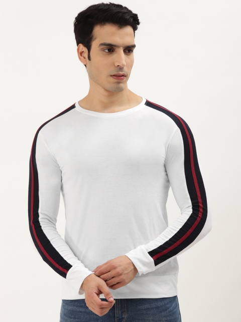 

GESPO Men White & Black Striped T-shirt