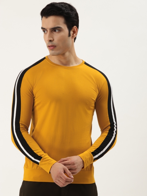 

GESPO Men Mustard Yellow & Black Striped T-shirt