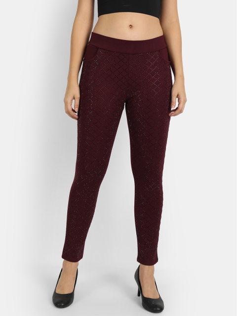 

BROADSTAR Women Maroon Embellished Skinny Fit Denim Jeggings