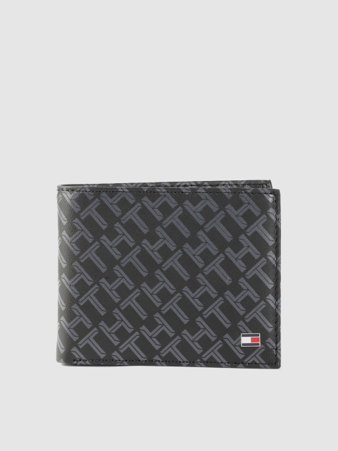 

Tommy Hilfiger Men Black & Grey Printed Leather Two Fold Wallet