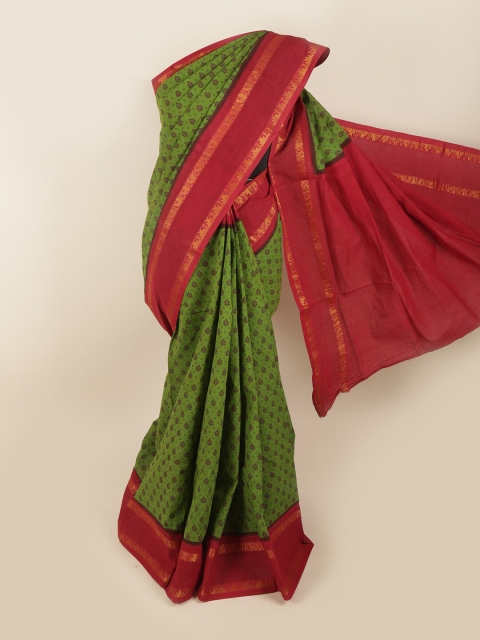 

Pothys Green & Maroon Ethnic Motifs Printed Zari Pure Cotton Saree