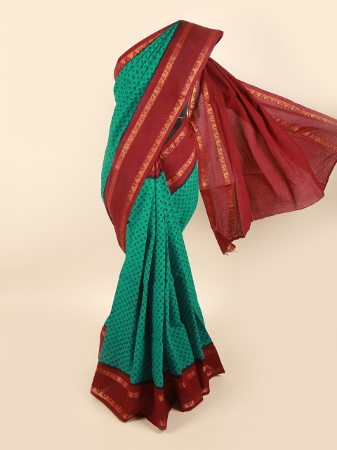 

Pothys Green & Maroon Ethnic Motifs Printed Zari Pure Cotton Saree
