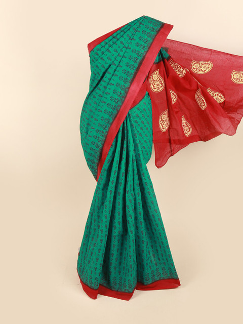 

Pothys Green & Red Ethnic Motifs Pure Cotton Saree