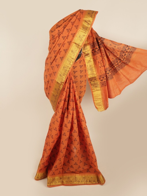 

Pothys Orange & Purple Ethnic Motifs Pure Cotton Saree
