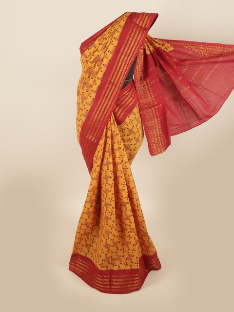 

Pothys Mustard & Red Pure Cotton Ethnic Motifs Printed Saree