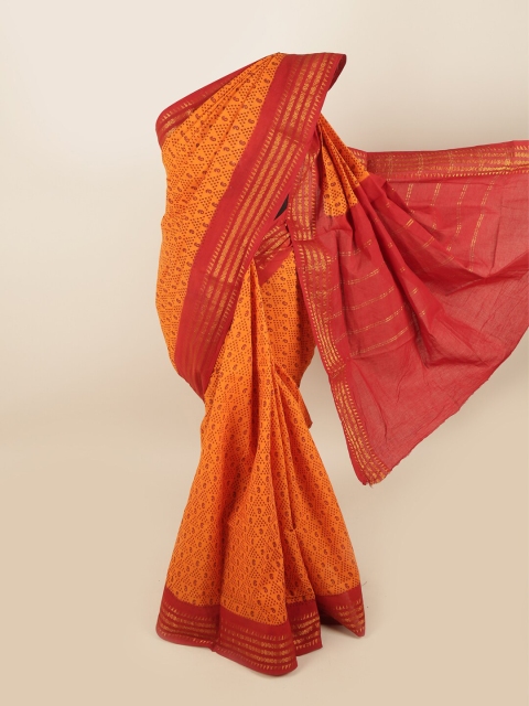 

Pothys Orange & Red Ethnic Motifs Zari Pure Cotton Saree