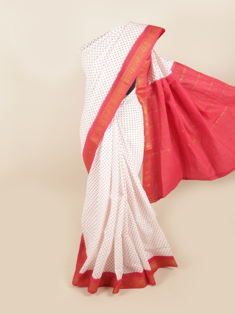 

Pothys White & Pink Ethnic Motifs Printed Zari Pure Cotton Saree