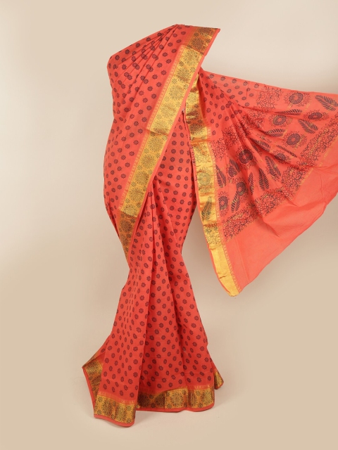 

Pothys Pink & Gold-Toned Floral Printed Zari Pure Cotton Saree