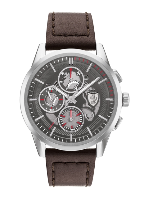 

SCUDERIA FERRARI Men Grey & Brown Leather Straps Analogue Multi Function Watch