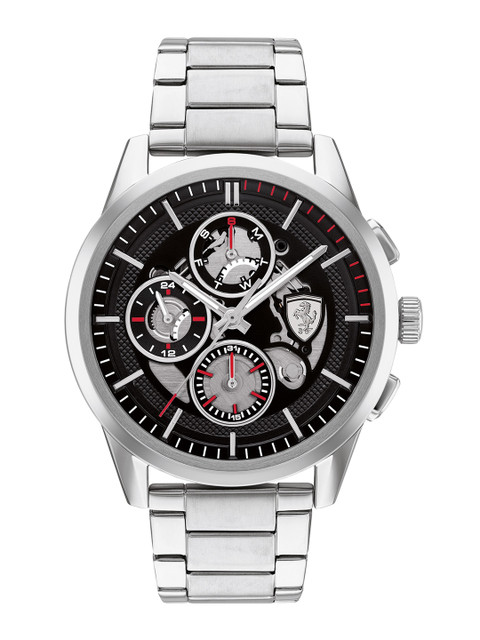 

SCUDERIA FERRARI Men Black Brass Skeleton Dial & Silver Toned Stainless Steel Bracelet Style Straps Analogue Watch