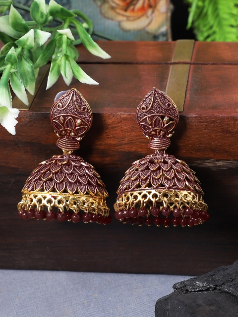 

ANIKAS CREATION Maroon Dome Shaped Jhumkas Earrings