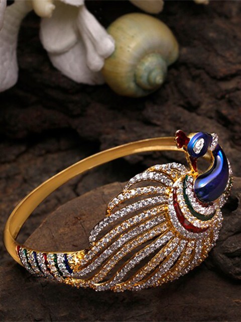 

ANIKAS CREATION Gold-Plated & Blue Brass AD Studded Handcrafted Bangle-Style Bracelet