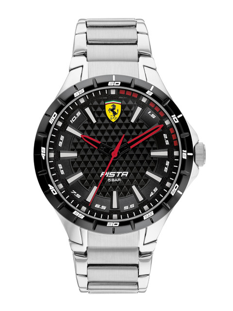 

SCUDERIA FERRARI Men Black Dial & Silver Bracelet Style Strap PISTA Analogue Watch 0830864