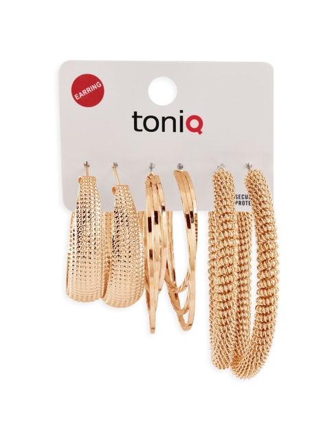 

ToniQ Set of 3 Gold-Toned Contemporary Hoop Earrings